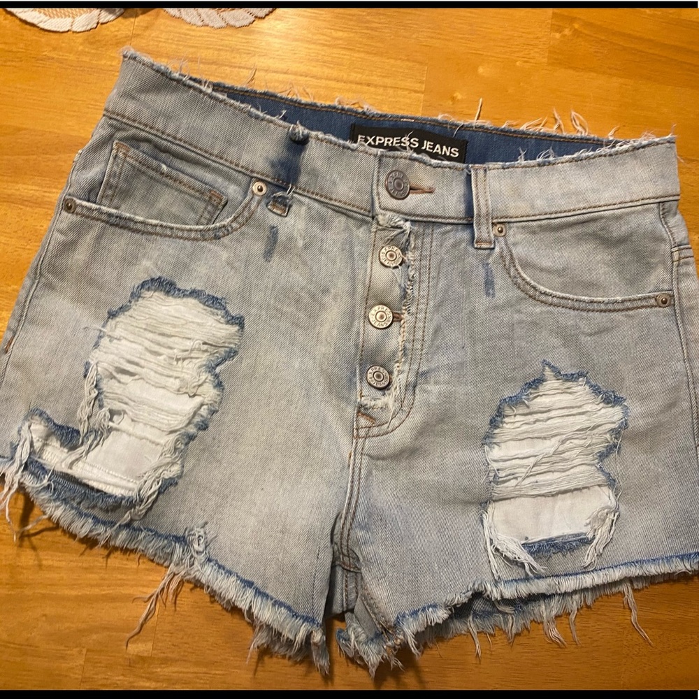 Express distressed denim shorts
